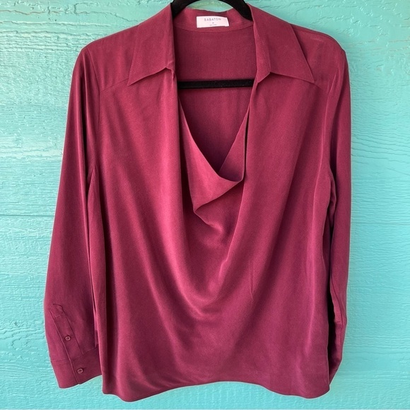 ARITZIA BABATON RICH MAROON REIHANA SILK LONG SLEEVE TOP SIZE MEDIUM NWT - Picture 9 of 9